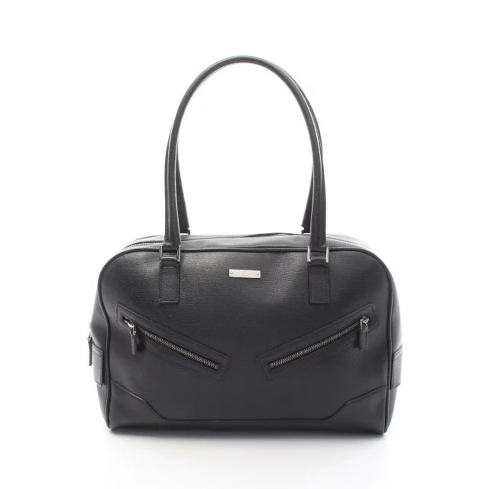 Gucci black leather bowler shoulder satchel dual diagonal zipper